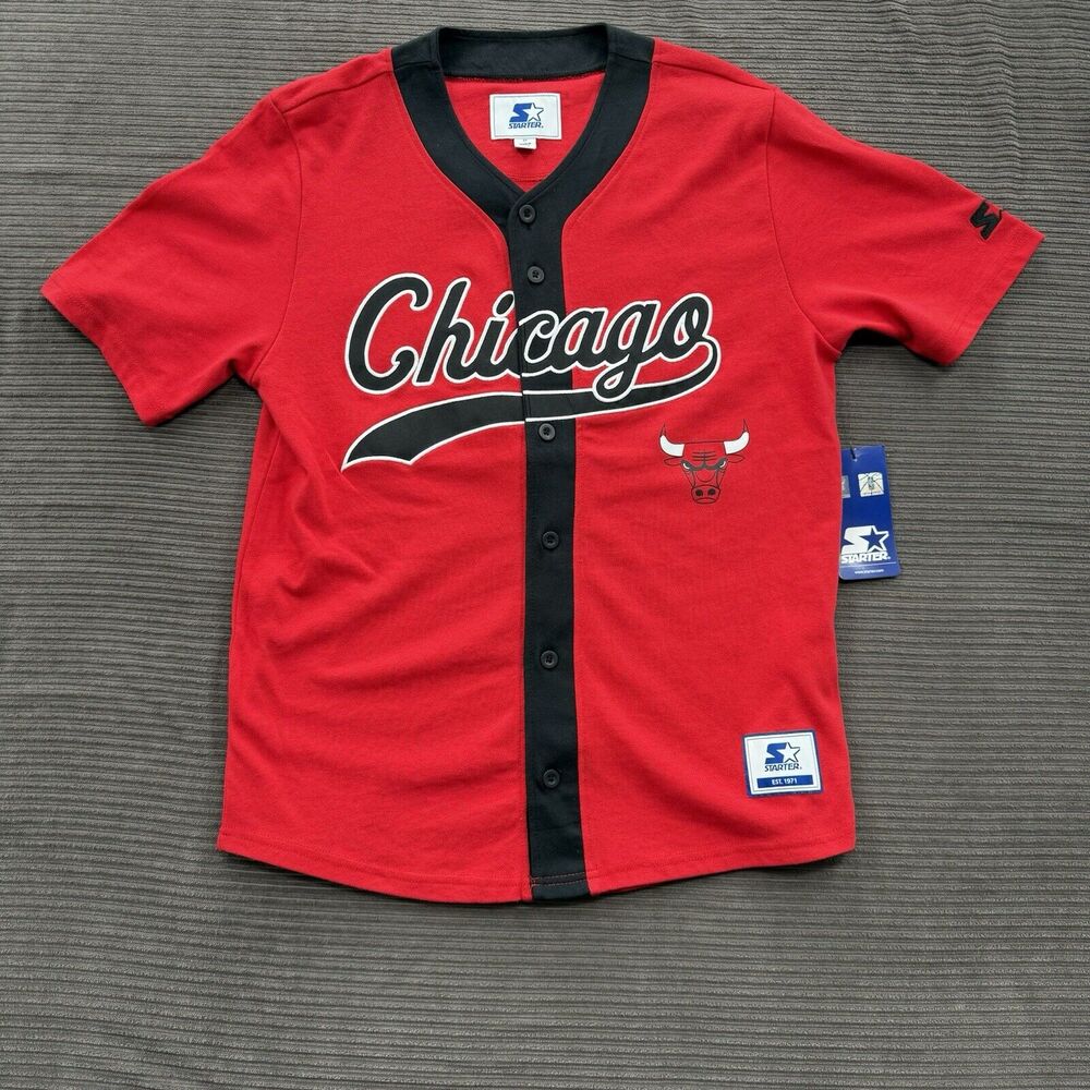 Chicago Bulls‎ NBA Starter Baseball Style Jersey Men Medium Cotton Streetwear.